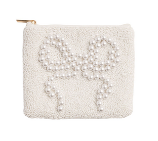 Hand beaded bow coin pouch with zipper and lined interior