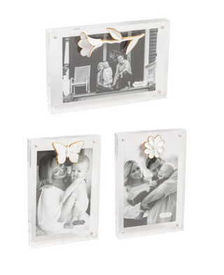 Floral acrylic block photo frame with hand-painted resin flower