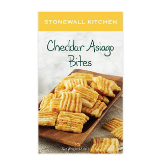 “Stonewall Kitchen Cheddar Asiago Bites box”

“Cheddar and Asiago sourdough snack crisps”

“Crunchy cheese bites made with Asiago and cheddar”

“Stonewall Kitchen bite-sized cheese crisps”

“Twice-baked sourdough cheddar Asiago snacks”
