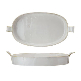 1.5 quart oval stoneware baking dish with side handles
