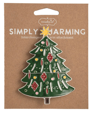 Tree Simply Charming Charm featuring a decorated Christmas tree with ornaments, star topper, and magnetic backing for interchangeable serveware.