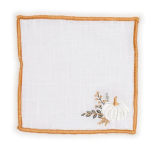 Set Of 4 Pumpkin Embroidered Cocktail Napkins