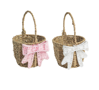Woven bow Easter baskets with seagrass and paper rope bows