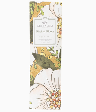 Greenleaf Birch & Bloom Slim Sachet floral packaging

Birch and Bloom scented sachet by Greenleaf

Greenleaf rich floral sachet with magnolia and oak scent

Birch & Bloom envelope sachet home fragrance

Floral printed Birch & Bloom fragrance sachet