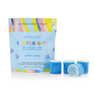Spongellé Cotton Candy PediPOP Buffer Bits with blue mini exfoliating sponges