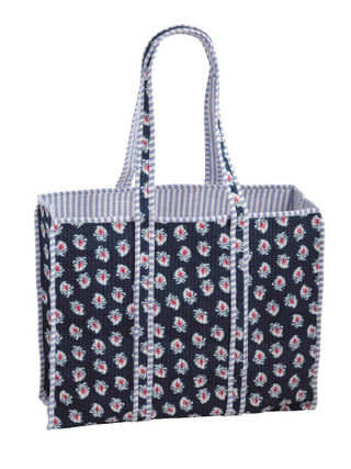 Americana quilted cotton block print tote bag