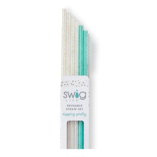 Swig Glitter Clear and Aqua Reusable Straws