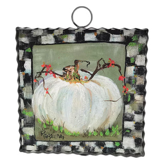 Mini Art Cream Pumpkin with Checkered Border Round Top