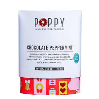 Poppy Chocolate Peppermint Popcorn Cylinder holiday tin”

“Poppy peppermint chocolate popcorn in festive cylinder”

“Holiday chocolate peppermint popcorn gift by Poppy”

“Poppy gourmet peppermint chocolate popcorn container