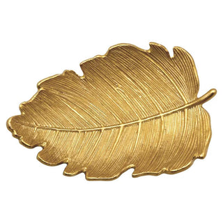 Decorative gold leaf trinket dish with textured elm leaf design for jewelry and home décor.