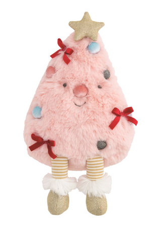 "Assorted holiday plush pals with Santa, reindeer, and Christmas tree designs in rope basket"

"Faux fur and minky Christmas plush toys with weighted seat for seasonal decor"

"Holiday-themed plush Santa, reindeer, and trees in decorative cotton rope basket"