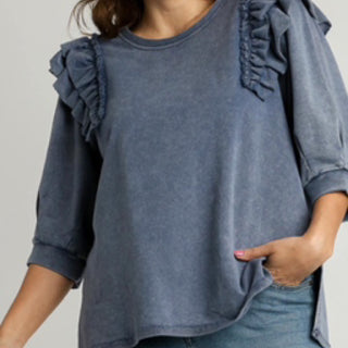 Denim Ruffle Quarter Sleeve