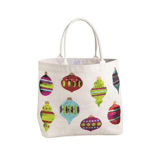 White jute holiday tote with colorful sequin ornament design

Christmas sparkle tote with sequin ornament pattern and white handles