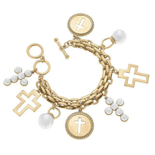 Heaven Cross Charm Bracelet In Warm Gold