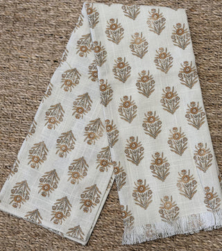 Block Print Small Wildflower Tea Towel in natural cotton with tan floral block print design