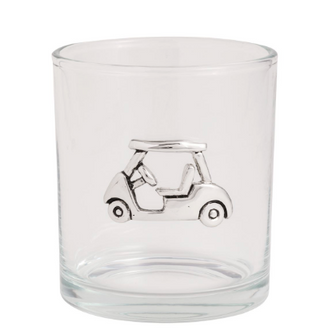 DOF whiskey glass with exterior golfer metal emblem
