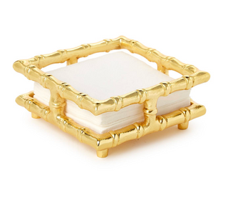 “Gold bamboo cocktail napkin holder made of aluminum, styled with white napkins.”

“Square gold bamboo-style napkin holder for cocktail napkins.”

“Elegant gold aluminum bamboo napkin holder on a white background.”

“Bamboo-inspired gold napkin tray for bar carts and entertaining.”