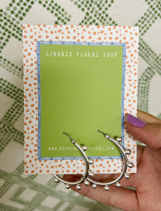 Satin Silver Studded Metal Hoop Earrings