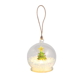 Glass light-up ball ornament with Christmas tree inside

Light-up glass ornament featuring cardinal figurine and snow effect

Santa Claus light-up ball ornament with twine hanger