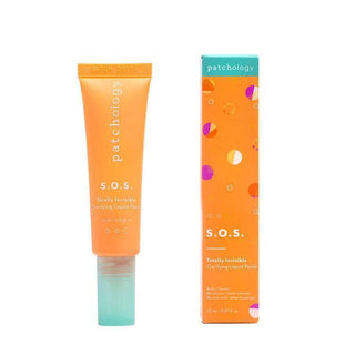 Patchology S.O.S. Totally Invisible Clarifying Liquid Patch acne treatment tube and box on white background