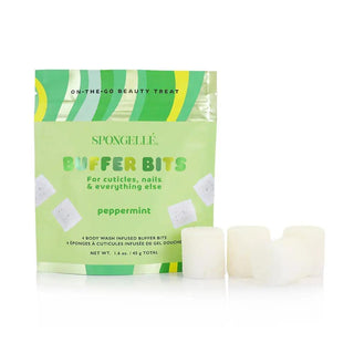 Spongellé Peppermint PediPOP Buffer Bits with green packaging and mini buffers