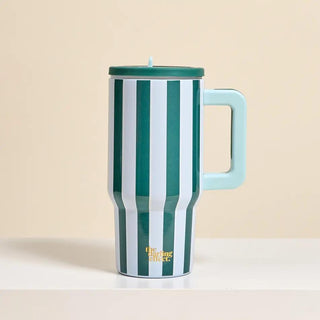 Sicily Stripes Teal stainless steel tumbler with handle