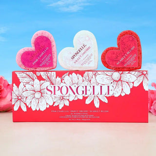 Spongellé heart-shaped travel buffer trio gift set with floral scents