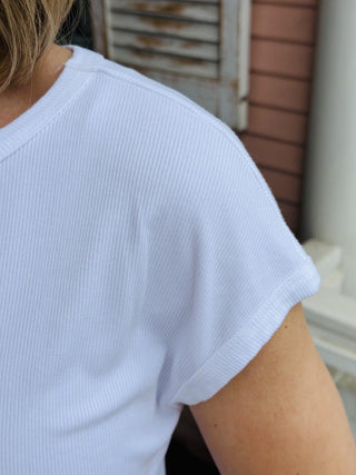 Women’s Megan White Top slim fit ribbed crew neck tee