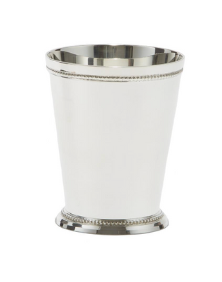 “Silver-plated mint julep cup vase with decorative dotted rim”