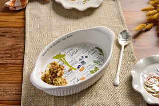 Stuffing Casserole Dish with Spoon