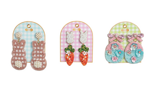 Easter beaded bunny earrings with intricate hand beadwork