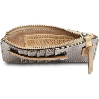 Consuela Kyle Card Organizer with snakeskin pattern, zippered top, and card slots

Slim Consuela Kyle card wallet featuring snap closure and interior zipper compartment

Consuela Kyle Card Organizer front and back view with textured vegan leather design

Compact Consuela card organizer with zipper pocket and snap strap for cards and cash