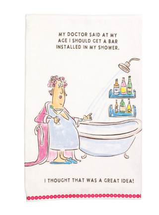 Sequin birthday cotton hand towel with funny aging illustration