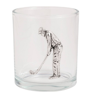 DOF whiskey glass with exterior golfer metal emblem