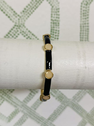 Stretchy black and champagne enamel bracelet with gold accents