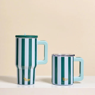 Sicily Stripes Teal stainless steel tumbler with handle