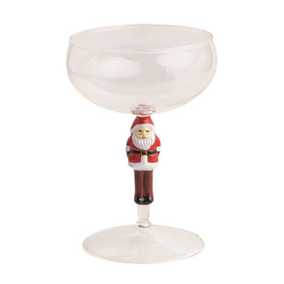 Holiday coupe cocktail glass with green Christmas tree stem

Festive coupe glass with hand-painted nutcracker stem

Clear coupe drink glass with pink Christmas tree stem and red ornaments

Holiday coupe glass with Santa Claus stem for Christmas entertaining