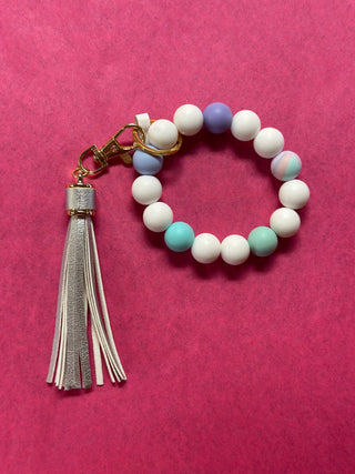 White Multi Bead Key Ring