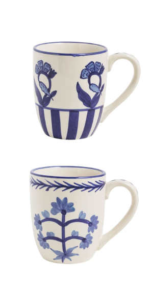 Blue flower hand-painted ceramic mug