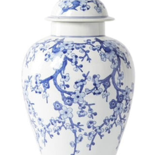 Blue and White Chinoiserie Lidded Ginger Jar 24”