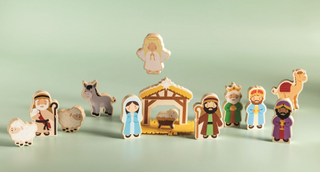 "Children’s Nativity Wood Toy Set with figurines of Mary, Joseph, baby Jesus, animals, and wise men"

"Wooden Nativity play set for kids with manger, angel, shepherd, and animals"

"12-piece Nativity wooden toy set with biblical characters and stable scene"