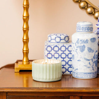 Sweet Grace Candle in antique green ribbed 3-wick vessel

Greenleaf Sweet Grace 3-wick soy-blend candle

Vintage-inspired green Sweet Grace candle by Greenleaf

Large Sweet Grace candle with up to 70-hour burn time