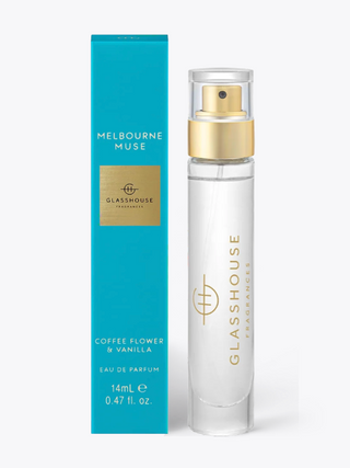 Glasshouse Melbourne Muse Parfum 14ml eau de parfum with teal and gold packaging