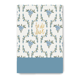 Flip To Do List notepad with blue floral pattern and gold lettering for daily planning.