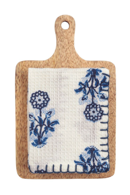 Mango wood paddle board with blue waffle weave hand towel