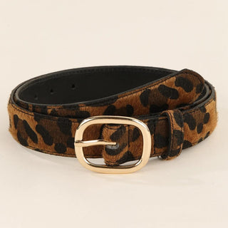 Leopard print belt with gold buckle detail