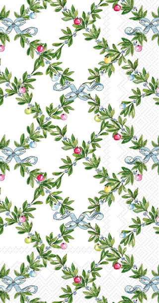 “Boxwood Ornaments guest towel with greenery and pastel ornaments”

“Christmas guest towel featuring boxwood garland and blue ribbon design”

“Festive greenery and ornament print guest towel by Lindale Floral”

“Holiday guest towel with watercolor boxwood wreath and ornaments”