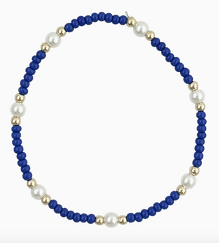 Game Day Blue Bracelet with 14k gold filled beads, blue Czech glass and glass pearls