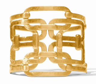 Julie Vos gold statement cuff bracelet with sculptural openwork design
