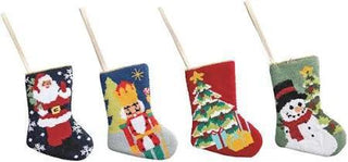 “Mini needlepoint stockings with Santa, nutcracker, tree, and snowman designs”

“Set of colorful mini Christmas stockings with canvas backing”

“Gift card-sized needlepoint stockings with festive holiday patterns”

“Mini holiday stockings perfect for cash, treats, or gift cards”


